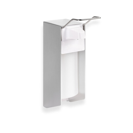 Dozator pentru lichid dezinfectant de 0,5 L cu buton acționabil cu cotul / Aluminiu mat #1