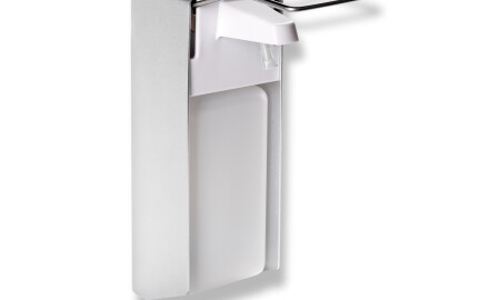 Dozator pentru lichid dezinfectant de 1,0 L cu buton acționat cu cotul / Aluminiu mat