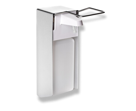 Dozator pentru lichid dezinfectant de 1,0 L cu buton acționat cu cotul / Aluminiu mat