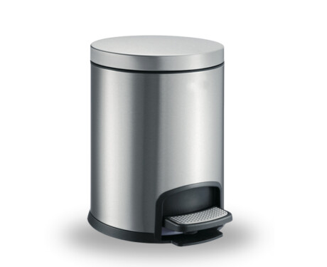 Coș de gunoi cu pedală PREMIUM, rotund, 5 L, închidere lentă / oțel inoxidabil satinat