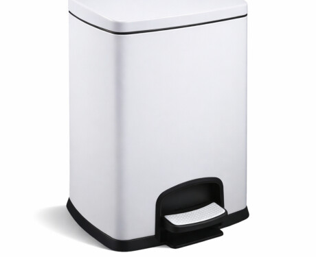 Coș cu pedală PREMIUM dreptunghiular, 20 L, închidere lentă / alb