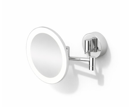 Oglindă cosmetică cu mărire de 3x, rotundă, cu iluminare LED, reglare continuă a culorii luminii, rabatabilă, cu braț dublu mobil / cromată
