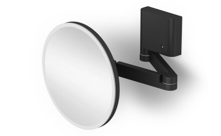 Oglindă cosmetică cu mărire de 5x, rotundă, cu iluminare LED, reglare continuă a culorii luminii, rabatabilă, cu braț dublu mobil / negru mat