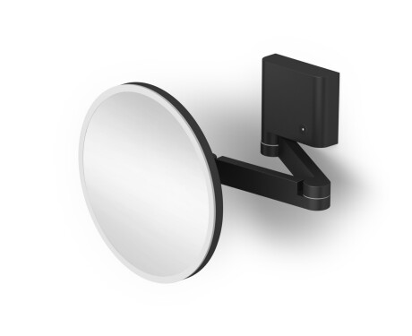 Oglindă cosmetică cu mărire de 5x, rotundă, cu iluminare LED, reglare continuă a culorii luminii, rabatabilă, cu braț dublu mobil / negru mat