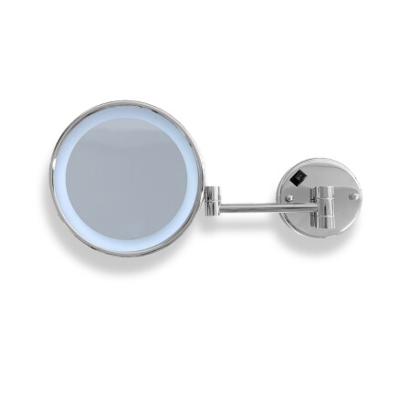 Oglindă cosmetică cu mărire de 3x, rotundă, cu iluminare LED de culoare neutră, rabatabilă, cu braț dublu mobil / cromată #1
