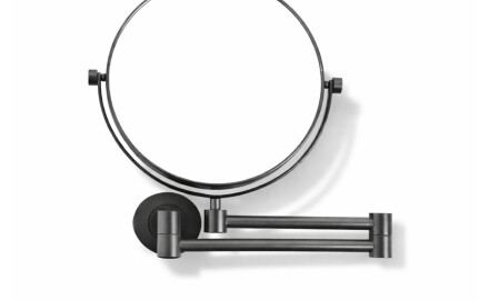 Oglindă cosmetică simplă / mărire 3x, rotundă, rabatabilă, cu braț dublu mobil / negru mat