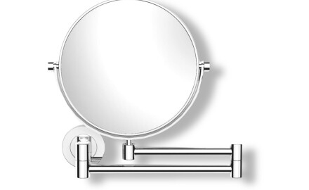 Oglindă cosmetică simplă / mărire 3x, rotundă, rabatabilă, cu braț dublu mobil / cromată