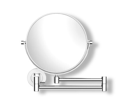 Oglindă cosmetică simplă / mărire 3x, rotundă, rabatabilă, cu braț dublu mobil / cromată