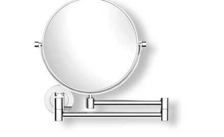 Oglindă cosmetică simplă / mărire 5x, rotundă, rabatabilă, cu braț dublu mobil / cromată