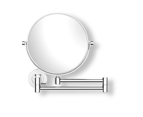 Oglindă cosmetică simplă / mărire 5x, rotundă, rabatabilă, cu braț dublu mobil / cromată