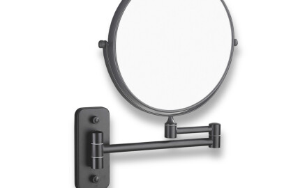 Oglindă cosmetică simplă / mărire 3x, rotundă, rabatabilă, cu braț dublu mobil / negru mat