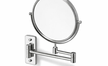 Oglindă cosmetică simplă / mărire 3x, rotundă, rabatabilă, cu braț dublu mobil / cromată