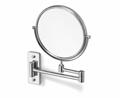 Oglindă cosmetică simplă / mărire 3x, rotundă, rabatabilă, cu braț dublu mobil / cromată
