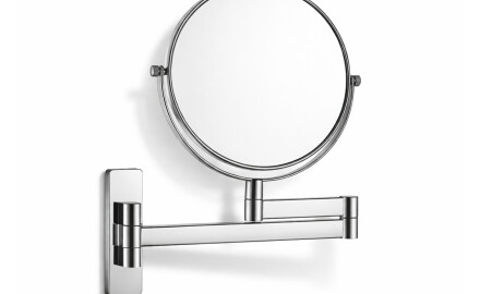 Oglindă cosmetică simplă / mărire 3x, rotundă, rabatabilă, cu braț dublu mobil / cromată