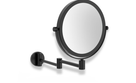 Oglindă cosmetică simplă / mărire 3x, rotundă, rabatabilă, cu braț dublu mobil / negru mat
