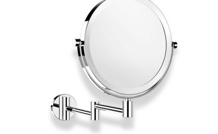 Oglindă cosmetică simplă / mărire 3x, rotundă, rabatabilă, cu braț dublu mobil / cromată