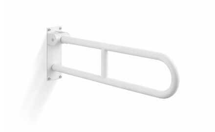 Bară de sprijin pentru persoanele cu dizabilități, Ø32, arcuită, rabatabilă, model STANDARD – 70 cm / oțel inoxidabil, alb mat