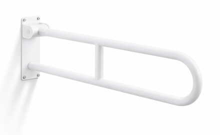 Bară de sprijin pentru persoanele cu dizabilități, Ø32, arcuită și rabatabilă, model STANDARD – 80 cm / oțel inoxidabil, alb mat