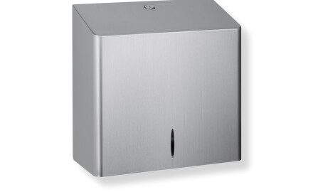 Dispenser pentru prosoape de hârtie pliate în formă de V (dimensiuni maxime ale încărcăturii de hârtie: 25,5 x 11,5 x 24 cm), seria R10 / oțel periat