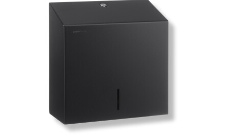 Dispenser pentru prosoape de hârtie pliate în formă de V (dimensiuni maxime ale încărcăturii de hârtie: 25x11,5x24 cm), seria R1 / oțel inoxidabil negru mat