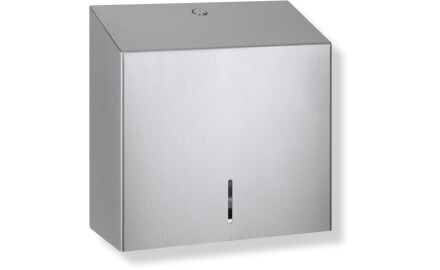 Dispenser pentru prosoape de hârtie pliate în formă de V (dimensiuni maxime ale încărcăturii de hârtie: 25x11,5x24 cm), seria R1 / oțel inoxidabil periat