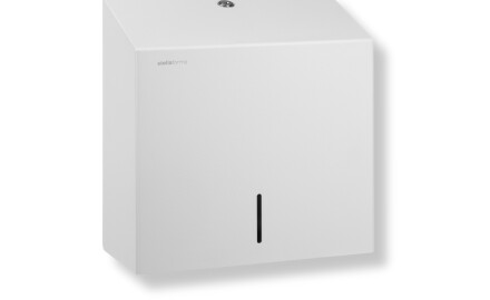 Dispenser pentru prosoape de hârtie pliate în formă de V (dimensiuni maxime ale încărcăturii de hârtie: 25x11,5x24 cm), seria R1 / oțel inoxidabil, alb mat