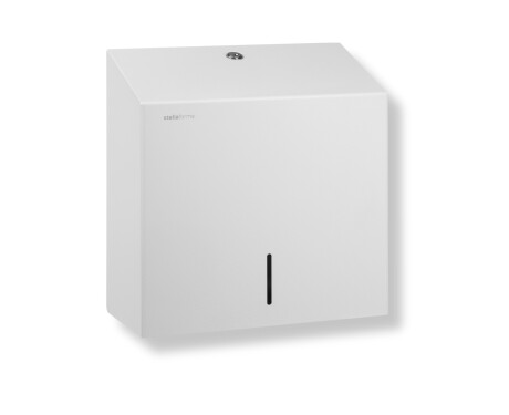 Dispenser pentru prosoape de hârtie pliate în formă de V (dimensiuni maxime ale încărcăturii de hârtie: 25x11,5x24 cm), seria R1 / oțel inoxidabil, alb mat