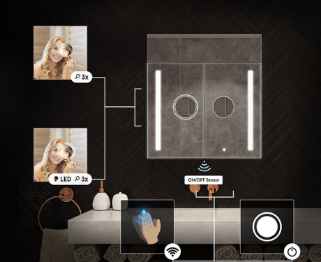 Dulap de baie cu oglindă LED L02 Emily 66,5 x 72 cm, în culoarea Stejar Oslo #5