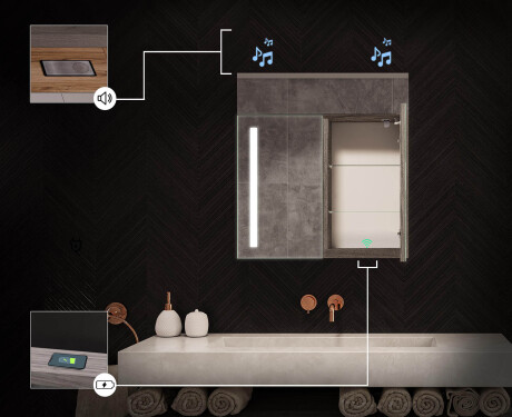 Dulap de baie cu oglindă LED L02 Emily 66,5 x 72 cm, în culoarea Stejar Oslo #6