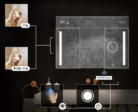 Dulap de baie suspendat cu oglindă LED L02 Emily 100 x 72 cm, în culoarea San Marino #5