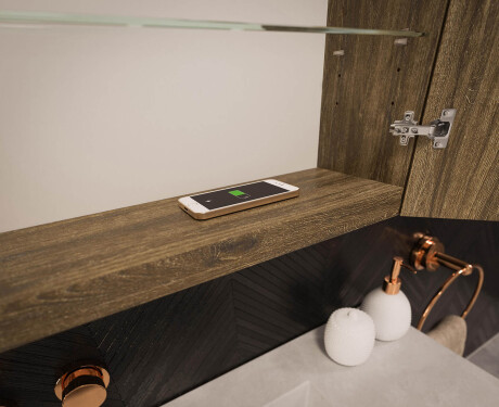 Dulap de baie suspendat cu oglindă LED L02 Emily 100 x 72 cm, în culoarea Stejar Oslo #12