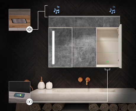 Dulap de baie suspendat cu oglindă LED L02 Emily 100 x 72 cm, în culoarea Stejar Oslo #6