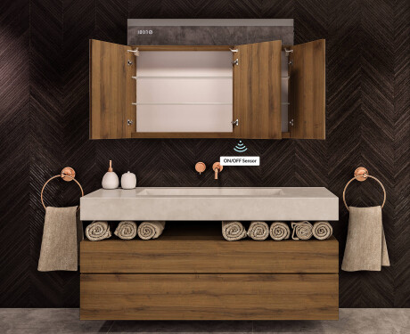 Dulap de baie suspendat cu oglindă LED L02 Emily 100 x 72 cm, în culoarea Stejar Oslo #8