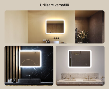 Oglindă de baie rotunjită cu iluminare LED, culoare duală, comutator tactil, saltea încălzitoare #2