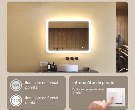 Oglindă de baie rotunjită cu iluminare LED, culoare duală, comutator tactil, saltea încălzitoare #4