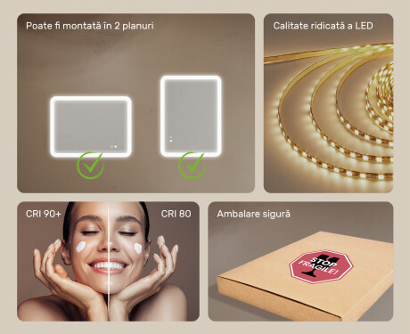 Oglindă de baie rotunjită cu iluminare LED, culoare duală, comutator tactil, saltea încălzitoare #6