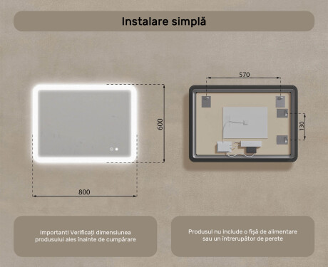 Oglindă de baie rotunjită cu iluminare LED, culoare duală, comutator tactil, saltea încălzitoare #8