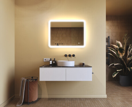 Oglindă de baie rotunjită cu iluminare LED, culoare duală, comutator tactil, saltea încălzitoare #9