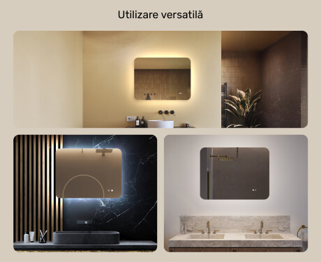 Oglindă de baie rotunjită cu iluminare LED, culoare duală, comutator tactil, saltea încălzitoare #2